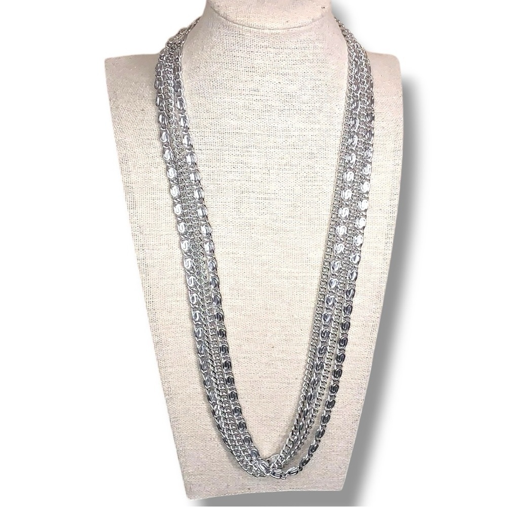 Vintage Sarah Coventry Silver
Tone Layered Necklace 4
Layers 25" Length